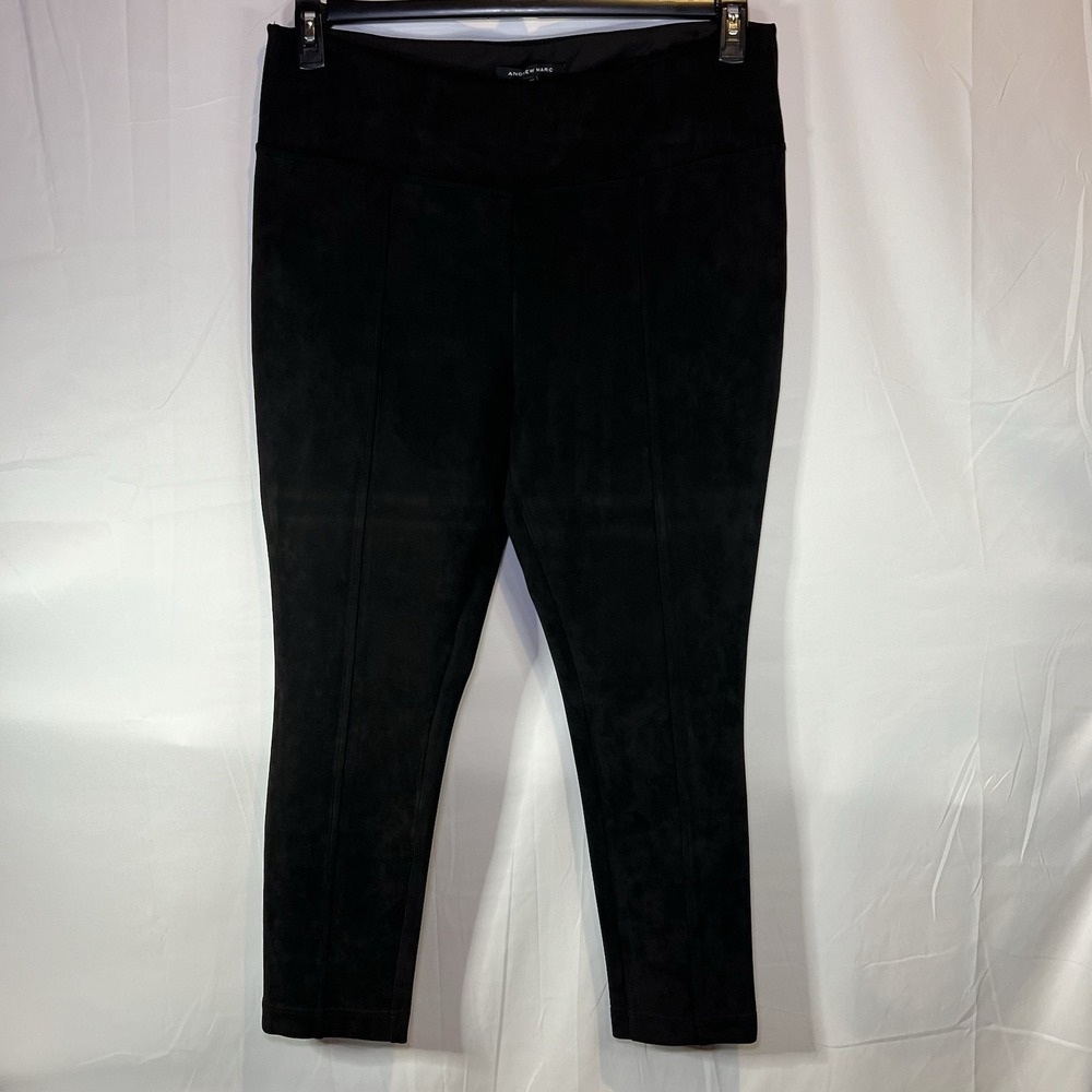 Women's Andrew Marc XL Black Faux Suede Stretch Pants Slim Fit Quiet Luxury Chic